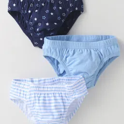 Honeyhap Premium 100% Cotton Knit Bio Finish Briefs with Stripes & Stars Print Pack of 3 - Bright White Baltic Sea & Navy Peony-picture-21