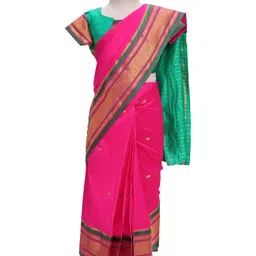 Bhartiya Paridhan Silk Saree with Half Sleeves Blouse & Zari Embroidery - Pink-picture-17