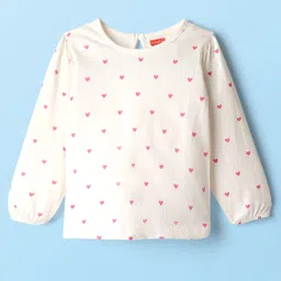 Babyhug 100% Cotton Knit Full Sleeves T-Shirt with Heart Print - White-picture-17
