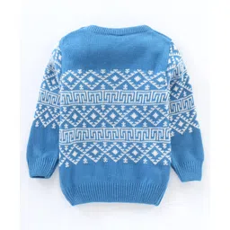 Babyhug Full Sleeves Knit Jacquard Sweater - Blue image 2
