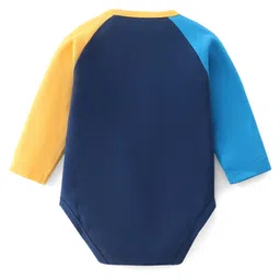 Babyhug 100% Cotton Knit Full Raglan Sleeves  Onesie with Lion Print - Navy Blue image 2