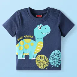 Babyhug Cotton Knit Half Sleeves Shorts Set With Dino Print - Navy Blue image 2