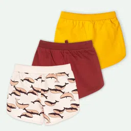 Ariel Cotton Knit Pack Of 3 Whale & Little Star Text Printed Shorts - Yellow Maroon & Peach image 3