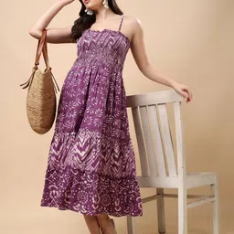 RANGRIWAZ Women Cotton Printed Tiered Off-Shoulder Fit & Flare Dress image 5