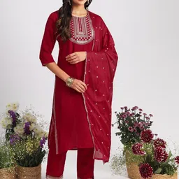 VredeVogel Ethnic Motifs Yoke Design Regular Sequinned Kurta With Trousers & Dupatta-image-44