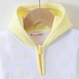 Kookie Kids Full Sleeves Hooded Front Zipper Winter Wear Suit With Giraffe Embroidery - Yellow & White image 3