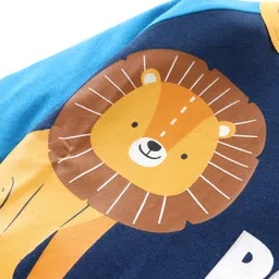 Babyhug 100% Cotton Knit Full Raglan Sleeves  Onesie with Lion Print - Navy Blue image 3