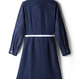 Pine Kids Cotton Woven Full Sleeves Solid Color Shirt Dress & Belt - Navy Blue image 3