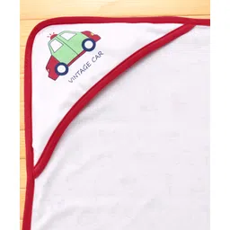 Pink Rabbit Terry Knit Hooded Towel With Car Print L 81 x L 81 cm - Red image 4