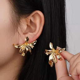 KRYSTALZ Stainless Steel 18k Gold-Plated Artificial Stones Studded Floral Shaped Studs image 2