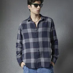 VOLTEDGE Men Classic Fit Spread Collar Tartan Checked Cotton Casual Shirt-image-10