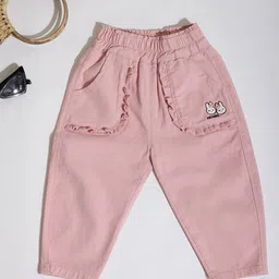 Lil Townie Girls Embroidered Relaxed Fit Mid-Rise Cotton Trouser-image-3