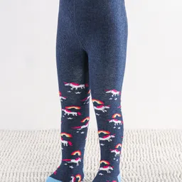 cute walk by babyhug Cutewalk by Babyhug Non Terry Footed Anti-Bacterial Unicorn Design Tights Pack of 2 - Pink & Navy image 5