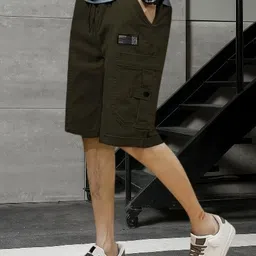 pitzz Solid Men Dark Green Cargo Shorts image 3