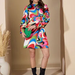 ZUMMER Print Satin A-Line Dress image 5