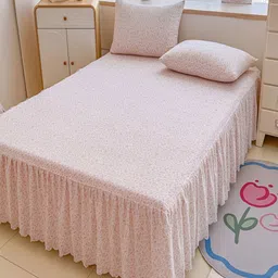 JC HOME Pink Floral Printed 140 TC Fitted Super King Bedsheet Set 2 m x 2.20 m image 5