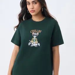 The Souled Store Tom Chillin Textured Drop-Shoulder Sleeves Oversized Fit T-shirt-image-99