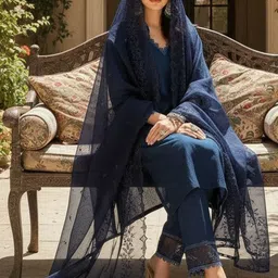 AVANSHEE Women Regular Thread Work Kurta with Trousers & With Dupatta image 4