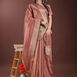 ALAGINI Ethnic Motifs Woven Design Zari Organza Saree with Unstitched Blouse Piece-picture-24