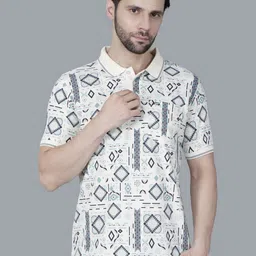 Fort Collins Geometric Printed Polo Collar Cotton T-shirt-image-64