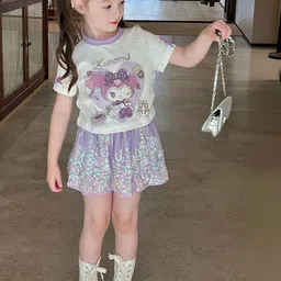 LULU & SKY Girls Printed T-shirt with Skirt image 5