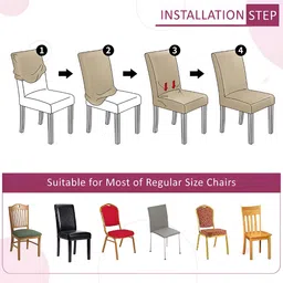 Kuber Industries 8-Pcs Cream-Coloured & Brown Stretchable Table Chair Cover image 2