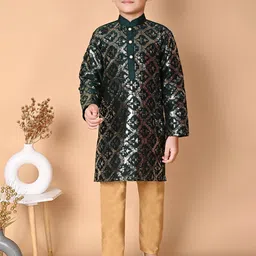 NFC CREATION Boys Embroidered Regular Sequinned Dupion Silk Kurta with Pyjamas-picture-49