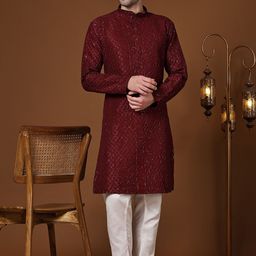 Pro-Ethic STYLE DEVELOPER Men Floral Regular Sequinned Pure Cotton Kurta with Pyjamas-picture-37