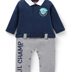Babyhug Cotton Full Sleeves Romper Text Print - Navy-picture-24