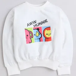 Aww Hunnie Full Sleeves Cartoon Animals Printed Cotton Terry Autumn Winter Sweatshirt - White-picture-27
