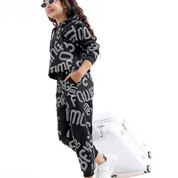 Ollington St. Cotton Knit Full Sleeves Hoodie & Joggers Winter Wear Co-Ord Set With Text Print - Black-picture-25