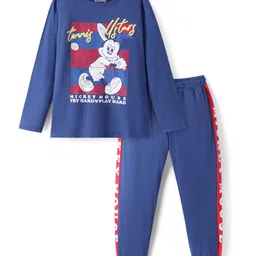 Pine Kids Disney Single Jersey Knit Full Sleeves Night Suit with Mickey Mouse Graphics - Navy Blue-image-15