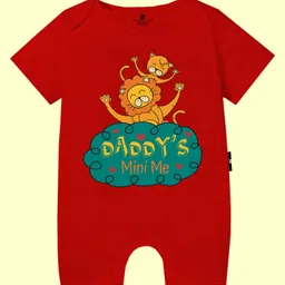 The Peppy Tend 100% Cotton Fathers Day Theme Half Sleeves Daddys Mini Me Text Printed Romper - Red-picture-16