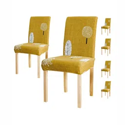 HOUSE OF QUIRK 6-Pcs Mustard Yellow & White Printed Suitable Chair Covers-picture-18