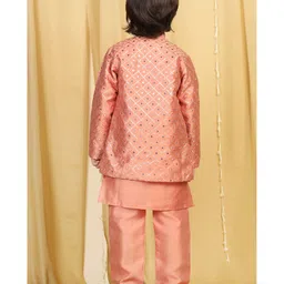 AJ Dezines Boys Full Sleeve Sequinned Embellished Indo Western Kurta Set - Peach image 3