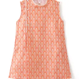 Babyhug Woven Full Sleeveless Kurta & Dhoti Set with Floral Digital Print - Orange image 2