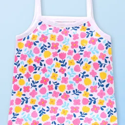Babyhug 100% Cotton Sleeveless Antibacterial Slips  with Floral & Polka Dot Print Pack of 3 - Multicolour image 2