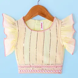 Babyhug Woven Frill Sleeves Georgette Sequin Embroidered Choli Lehenga & Dupatta Set with Tassle Detailing - Lime image 2