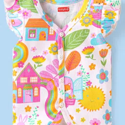Babyhug Interlock Knit Frill Sleeves Front Open Vest with Floral Print Pack of 3 - Yellow White & Pink image 2