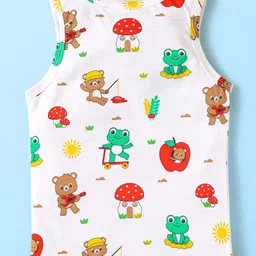 Babyhug 100% Cotton Single Jersey Knit Sleeveless Sando With Animal Print - White image 2