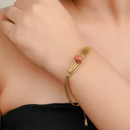 Zeraki Jewels Gold-Plated Stainless Steel Artificial Stones Studded Wraparound Bracelet-image-31