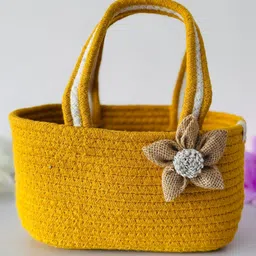 jasmey homes JASMEy HOMESYellow Room Hamper Basket for Gifting with Jute Bow | Baby Shower Return Favor image 3