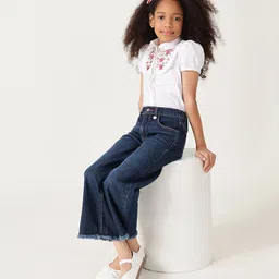 One Friday 100% Cotton Mild Washed Flared Jeans - Blue image 5
