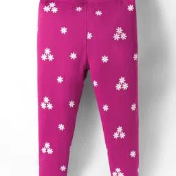 Babyhug Cotton Lycra Knit Full Length Leggings With Stretch & Floral & Bow Applique Pack of 2 - Pink & Dark Pink image 3