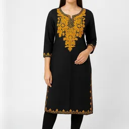 TRENDY ERA Women Ethnic Motifs Embroidered Round Neck Thread Work Straight Kurta-image-10