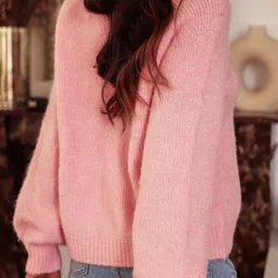 Outzidr Women Self Design Button Detail Pullover Sweater image 5