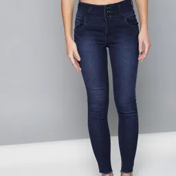 High Star Women Navy Blue Slim Fit High-Rise Clean Look Stretchable Jeans image 2