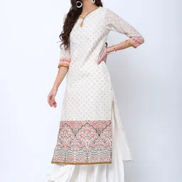 Vishudh Women Cream-Coloured & Gold-Toned Printed Straight Kurta image 5