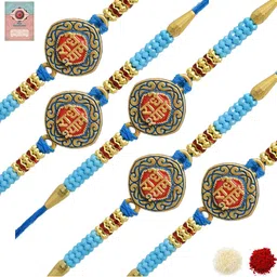 MEIRA JEWELLERY Set Of 5 Beaded Radha Krishna Rakhi Comes with Roli Chawal & Greeting Card-picture-21