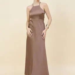 aayu Solid Halter Neck Satin Maxi Dress-picture-16